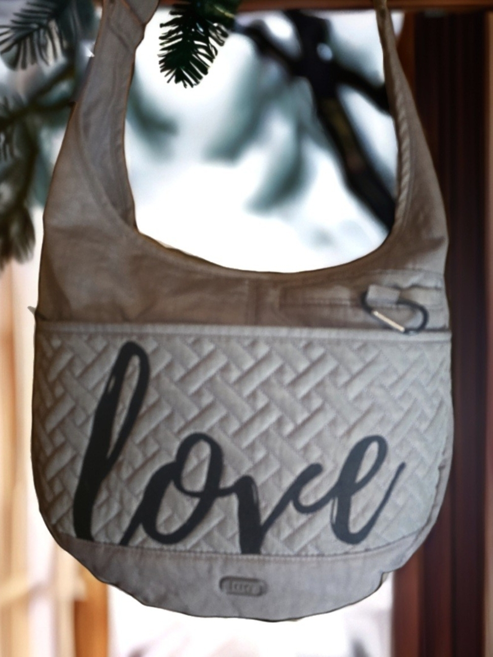 Lug Canopy Love Quilted Nylon Hobo Bag — Brushed Gray Excellent Condition